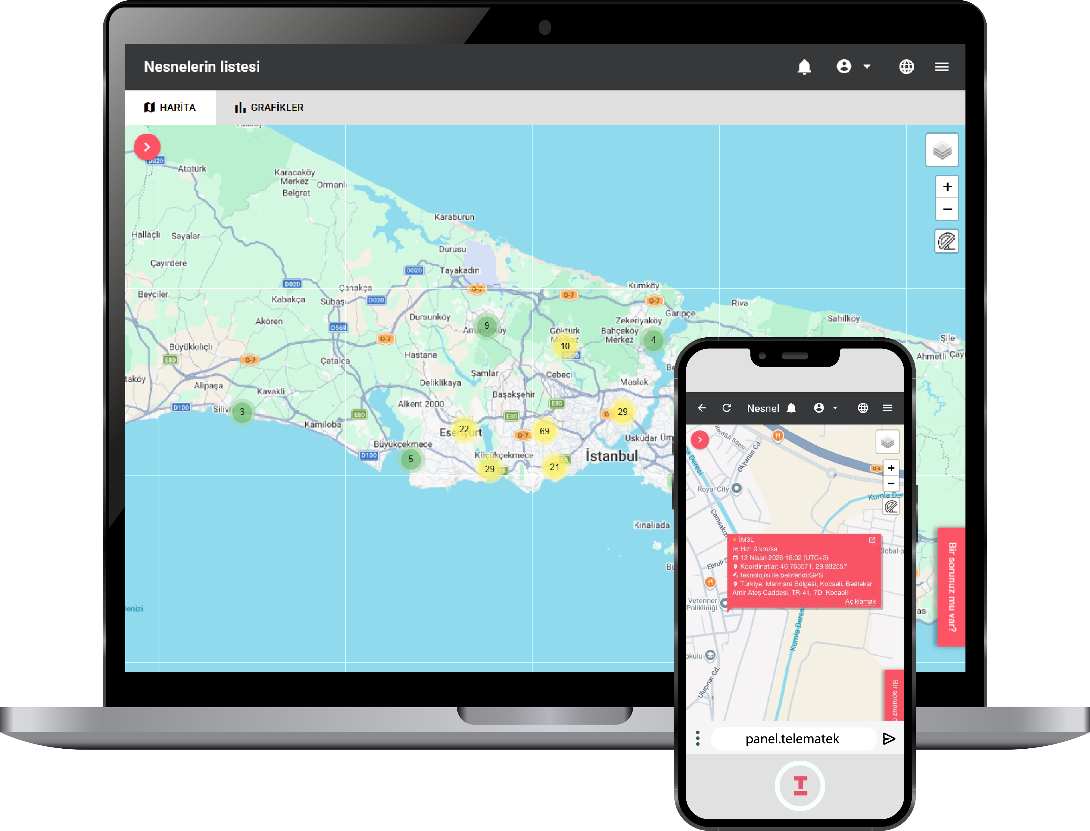 TelemaTek Panel GPS takip ve cihaz yönetim arayüzü