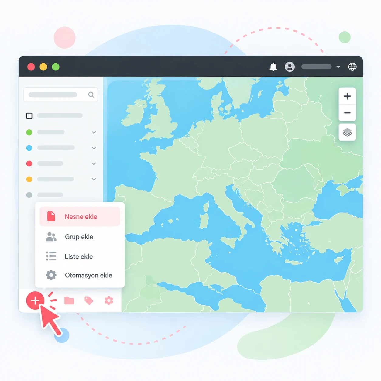 TelemaTek Panel nesne listesindeki cihaz ekleme işlemini başlatan artı simgesi